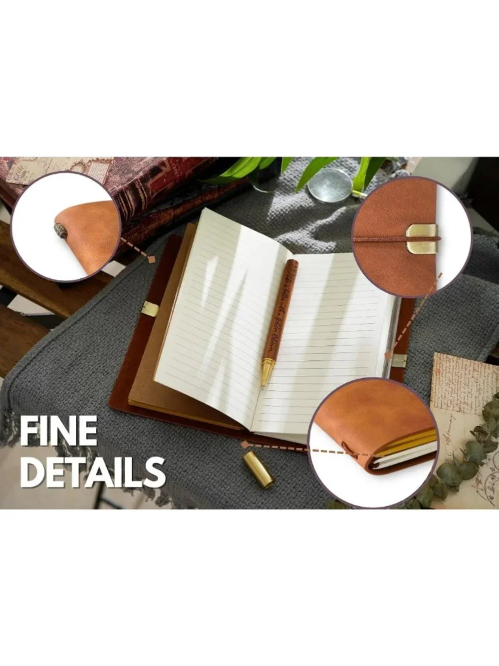 Golden Retriever Gifts for Women - Vegan Leather Journal & Pen, Refillable